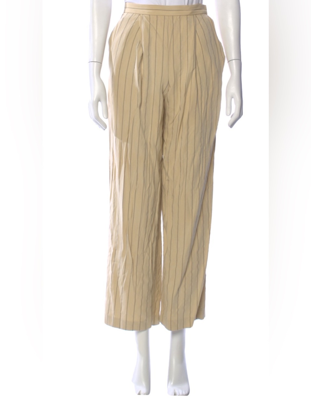 Emanuel Ungaro Beige Pinstripe Wide-Leg Trousers Size Small but runs XS